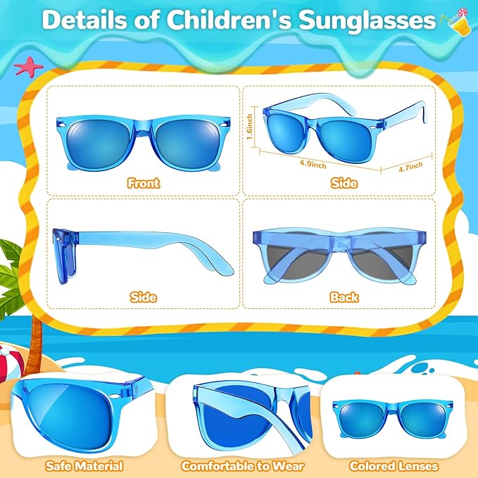 Party Favor Sunglasses for Kids - Boys Sunglasses Age 3-8 with UV 400 Protection, Neon Glasses for kids Birthday Parties, Valentines Easter, Summer Beach Pool Party Goodie Bags Stuffers - 12 Packs