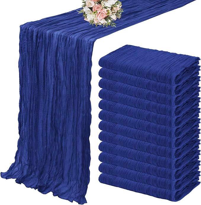 12 Pack Cheesecloth Table Runner 35 x 120 inch Long Boho Cheese Cloth Gauze Table Runners Semi Sheer Table Runner for Wedding Decor, Bridal Shower, Birthday Party (Royal Blue)