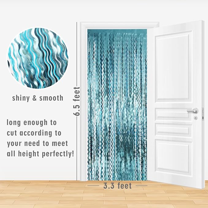 Goer Metallic Tinsel Foil Fringe Curtains for Party Photo Backdrop Wedding Decor (4 Pcs,Wavy Light Blue), One Size