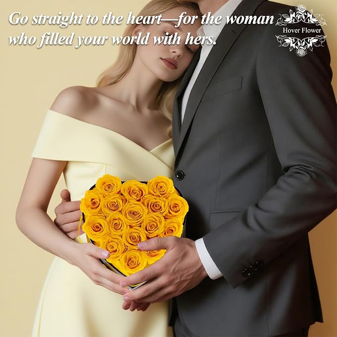 16 Forever Preserved Flowers in a Box, Vanlentines Day Gifts for Her, Eternal Roses Flowers for Delivery Prime, Birthday Gifts for Women Mom Grandma Wife (Yellow)