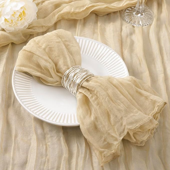 DeZerlor 12 Pack Champagne Cheesecloth Napkins Spring Cloth Napkins Set of 12 Champagne Dinner Napkins Bulk 21x21 Inches for Wedding Bridal Shower Baby Shower Parties