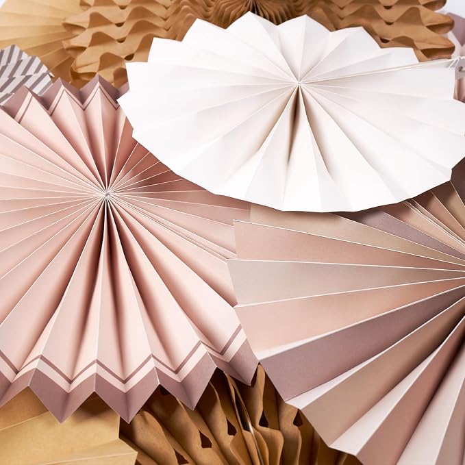 SUNBEAUTY 11 PCS Paper Fans Decorations Brown Party Decorations Natural Party Decorations Rustic Birthday Decorations Boho Party Decorations for Birthday Wedding Bridal Shower Baby Shower