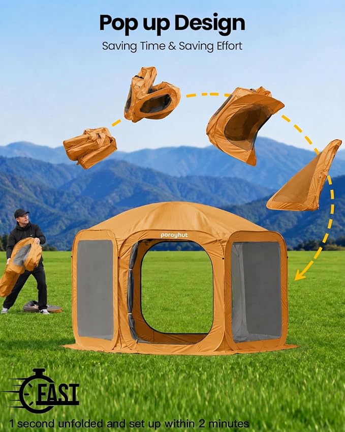 Porayhut Pop up Screen House Tent 12x12FT Sun Shelter with Breathable Mesh Doors,Portable Camping Tent Without Waterproof Floor,Screen Canopy Outdoor for Family Friends Party in Backyard,Park