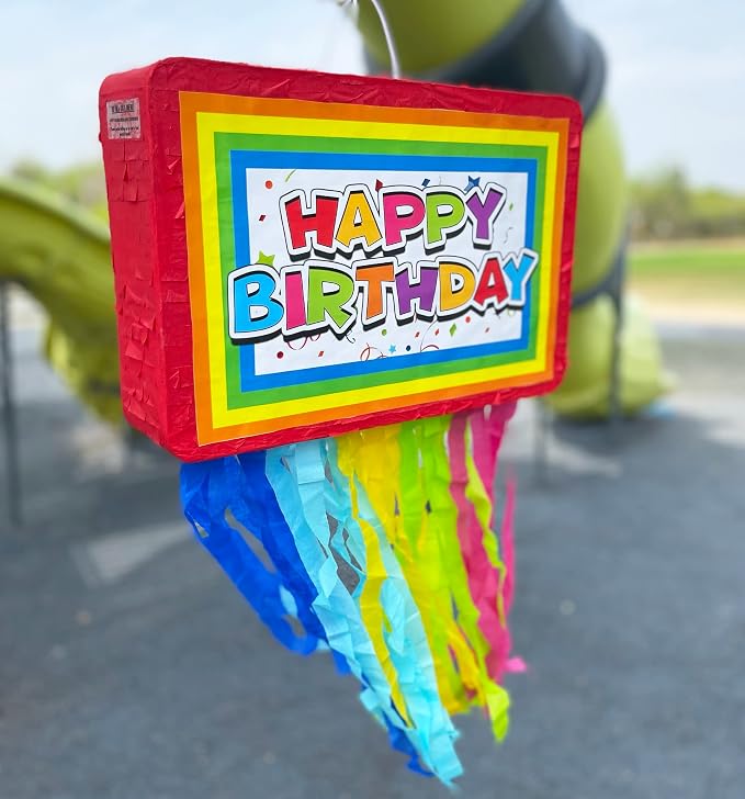 Jergrim Birthday Piñata 4-Piece Set great for Boy, Girl, and Adult party. Happy Birthday Decorations, fun & unique style, fits candy party favors (16”X11”) Durable!