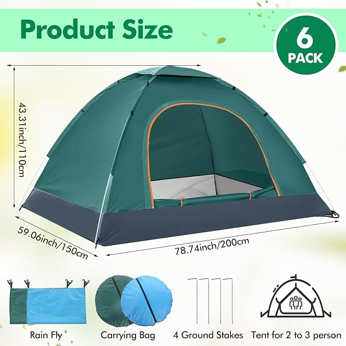 Woanger 6 Pack Bulk 2 Person Camping Tents for Homeless Lightweight Outdoor Tent with Rain Fly and Carrying Bag, Waterproof Windproof Setup Pop Up for Homeless Camping Backpacking