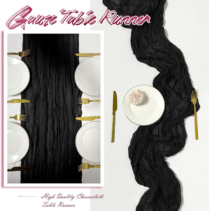 15 Pack Black Cheesecloth Table Runner 17 x 108 inch Cheese Cloth Table Runners 9ft Black Table Runner Rustic Romantic Sheer Gauze Runner for Wedding Party Baby Shower Table Decoration