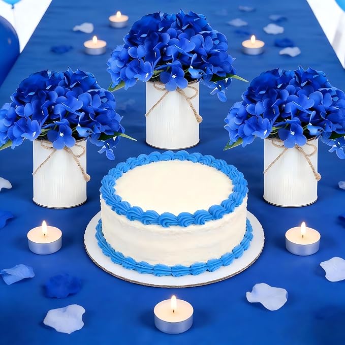 Flower Table Centerpieces - Set of 6 Floral Arrangement Artificial Wedding Hydrangeas Floral Arrangement with Rustic Metal Vase for Bridal Tea Party Event Decorations - Royal Blue