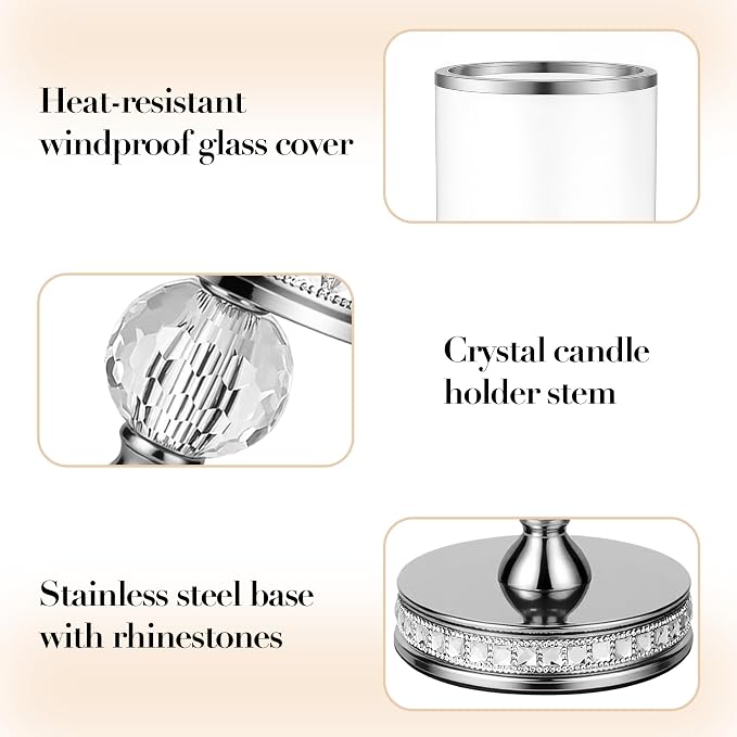 10" Tall Hurricane Candle Holder, Pillar Candle Holders with Glass Sleeve with Gift Box, Crystal Candle Stands for Home Warming, Weddiing, Dining Room Decor, Table Centerpiece (2, Silver, S)