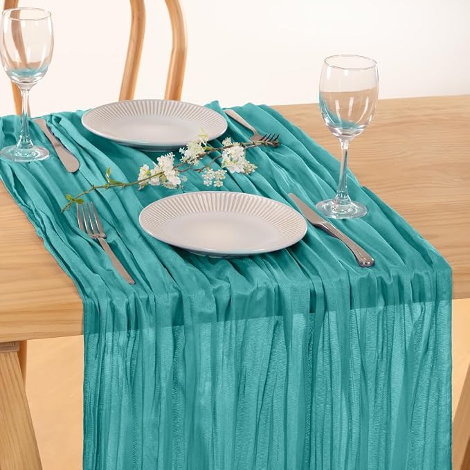 MLMC 2 Pack Teal Table Runner 10ft Rustic Summer Cheesecloth Table Runner Gauze Cheese Cloth Centerpiece Decororations 35x120 Inches for Wedding Baby Shower Outdoor Picninc Decor