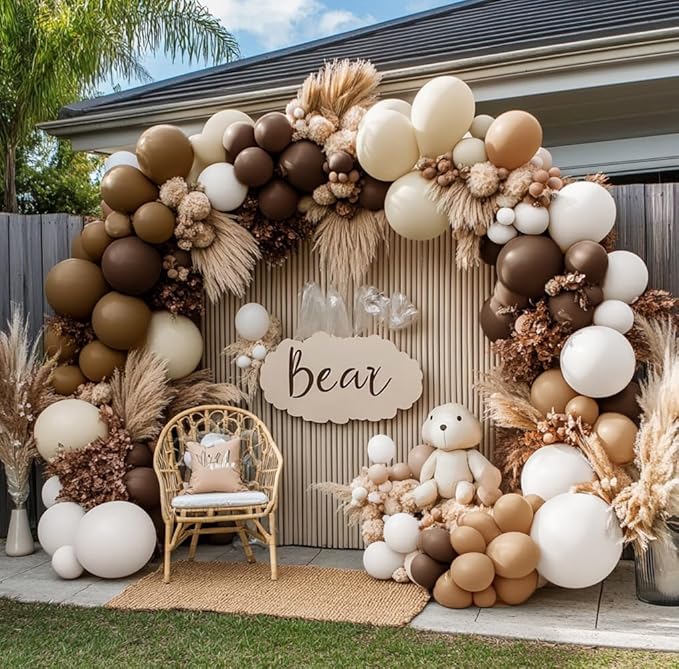 Brown Nude Balloon Arch Kit Double Stuffed Neutral Blush White Sand Balloon Garland Latex Coffee Tan Cream Balloons for Baby Shower Birthday Boho Woodland Wild Bridal Bear Wedding Party Decor
