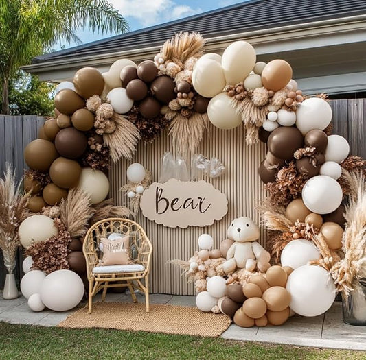 Brown Nude Balloon Arch Kit Double Stuffed Neutral Blush White Sand Balloon Garland Latex Coffee Tan Cream Balloons for Baby Shower Birthday Boho Woodland Wild Bridal Bear Wedding Party Decor
