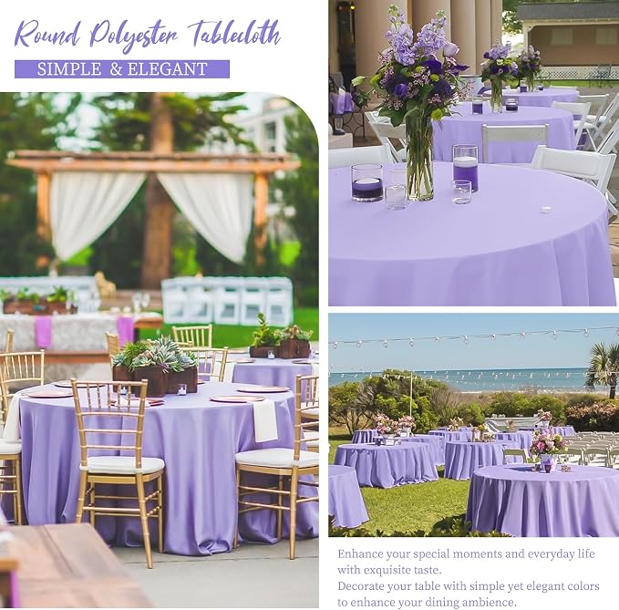 12 Pack Round Tablecloth 120 Inch - Lavender Polyester TableCloth for Round Table, Premium Lavender Tableclothes Washable Fabric Table Cover for Wedding Party Banquet Restaurant Reception Dining