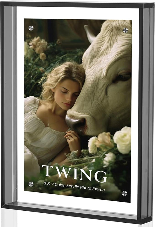 TWING 5x7 Picture Frame, Acrylic Photo Frame Self Standing Magnetic Color Floating Picture Frame Use as 5x7, 5x5, 4x6 - Horizontal and Vertical Formats for Wall and Tabletop Display, Grey, 1 Pack