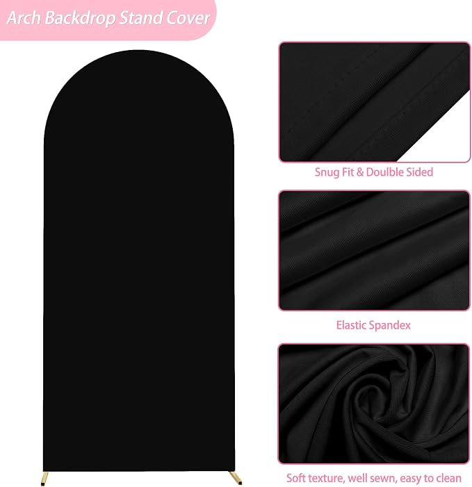 Putros Arch Backdrop Stand and Cover Set, 6ft, Gold Arch Stand with Black Cover, Metal Arched Background Frame for Wedding, Birthday Party, Baby Shower, Photography Decoration