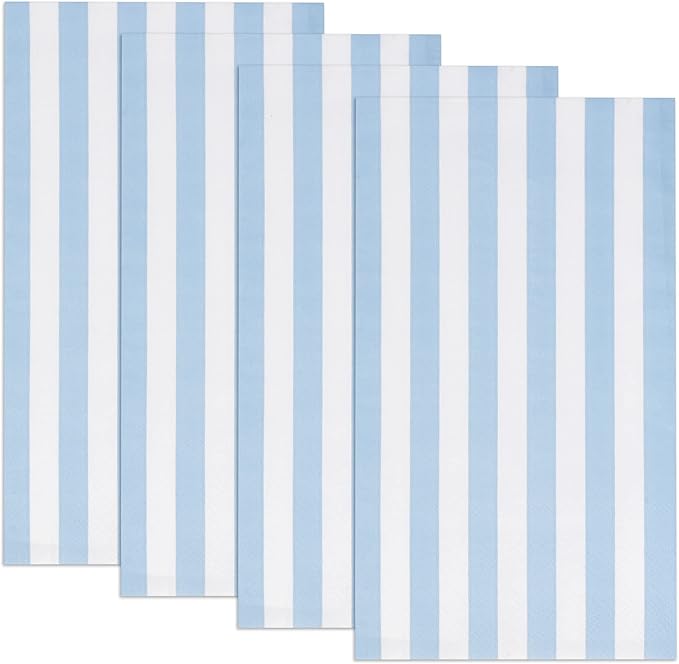 100 Light Blue Striped Guest Napkins 3 Ply Disposable Paper Hand Towels Classic Stripe Pattern Bathroom Guest Towels Table Setting Decor Set