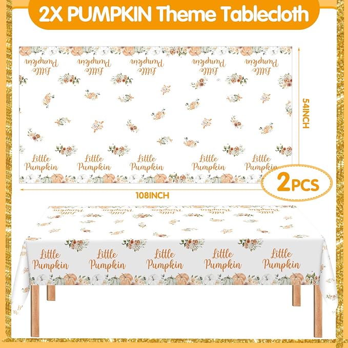 405 Pcs Little Pumpkin Baby Shower Party Decorations Thanksgiving Fall Little Pumpkin Decoration Baby Shower Plates and Napkins Supplies Include Tablecloth Banner Cups for 50 Guests Autumn