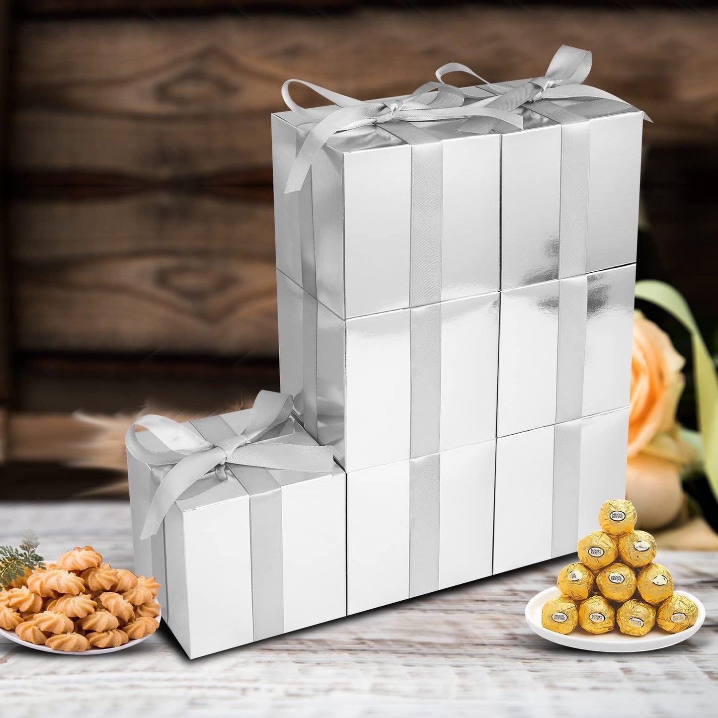 100 Pack Small Gift Boxes, 2x2x2 Inches Favor Boxes Silver Paper Gift Boxes with Lids for Presents, Crafting, Cupcake Boxes, Gifts, Candy Boxes for Wedding Party Bridal Shower Baby Shower Favors
