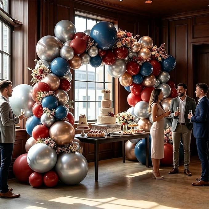 Red Blue Gold Balloon Arch, Double Stuffed Royal Blue Red Balloon Garland Kit Navy Red Silver Latex Balloons for Graduation Birthday 4th of July Baseball Anniversary Party Decor