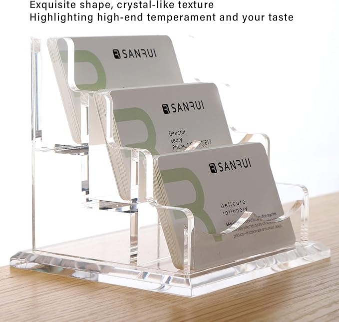 YUXUN Business Card Holder Display for Desk, Clear Acrylic Cards Organizer 3 Tier 3 Slots, Business Card Stand for Men and Women 1 Pack (3 slots) 3slots