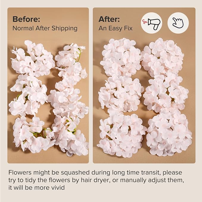 Auihiay 404PCS Hydrangea Artificial Flowers, Silk Artificial Flowers Heads with Stems,Pink Lifelike Faux Flowers for Wedding Centerpieces, Arch and Background, Party, Home, Baby Shower Decor