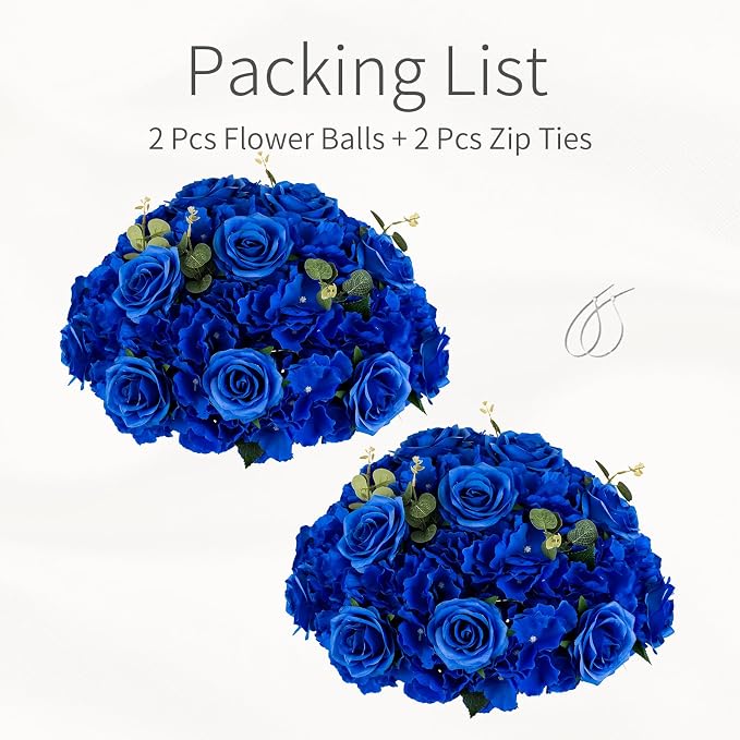 Blue Flowers Balls for Centerpieces: 2 PCS 15.7" Diam Flower Centerpieces for Tables in Wedding Reception Decorations Arrangement for Party Celebration Planners