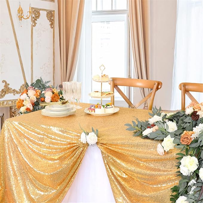 B-COOL Rectangle Sequined Table Cloth Gold Sequin Tablecloth Glitter Tablecloth Sequin Wedding Decoration Christmas Tablecloth 50x50 inch