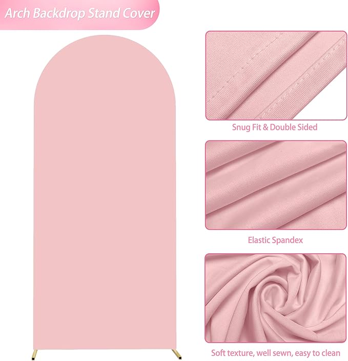 Wokceer 6FT Wedding Arch Cover Spandex Fitted Wedding Arches Stand Covers Round Top Blushing Pink Chiara Arch Cover for Birthday Party Ceremony Banquet Decoration