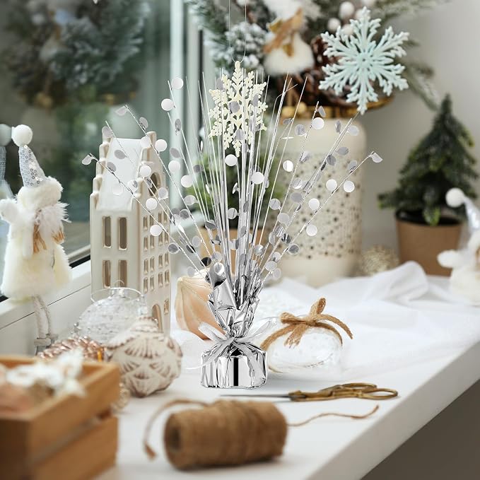 Crowye 6 Pcs Silver Metallic Foil Spray Centerpiece Table Decoration Silver Round Spray Centerpiece for Party Table Decor for Holiday Birthday Party
