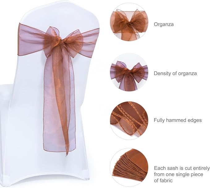MDS® Pack of 150 Organza Chair Sashes for Wedding Decoration, Reusable Sheer Chair Bows for Banquet Chair Cover, Reception, Bridal Shower, Baby Shower, Birthday Party & Special Events - Bronze
