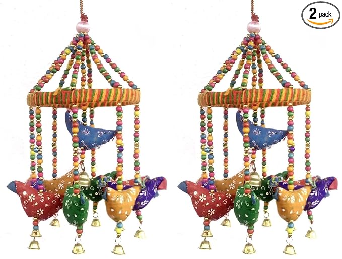 Handmade Decorative Door Hanging Bell Bird Chandelier for Home Decoration Hanging Ornament Size- 15x15x35 Cm (LxWxH) (Pack of 2)
