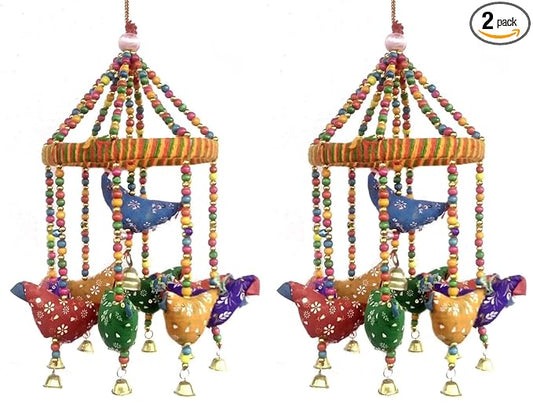 Handmade Decorative Door Hanging Bell Bird Chandelier for Home Decoration Hanging Ornament Size- 15x15x35 Cm (LxWxH) (Pack of 2)
