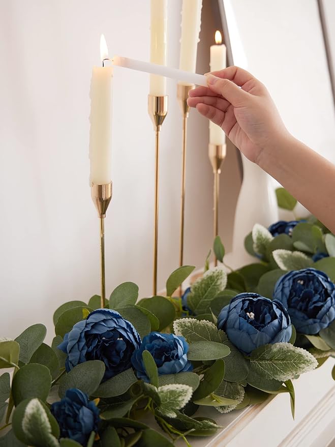 MISSPIN 2pcs Artificial Flowers Garland Eucalyptus Garland Vintage Fake Flower Peony Rose Vine Greenery Decorative Wall Hanging Plant for Wedding Arch Door Arrangement Party Decor