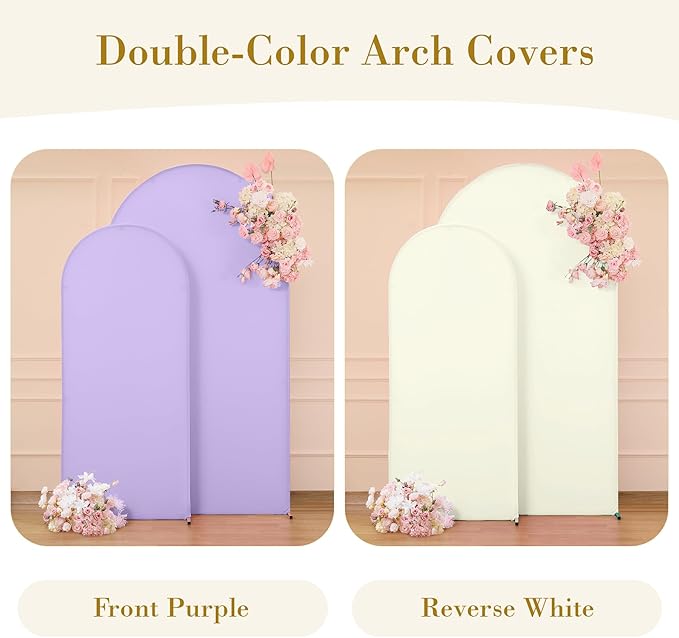 Beige and Purple Arch Cover 2 Set-7.2FT, 6FT Arch Backdrop Cover Spandex Fitted Wedding Arch Stand Covers for Bridal Shower Wedding Baby Shower Birthday Party Ceremony Photo Background Decorations