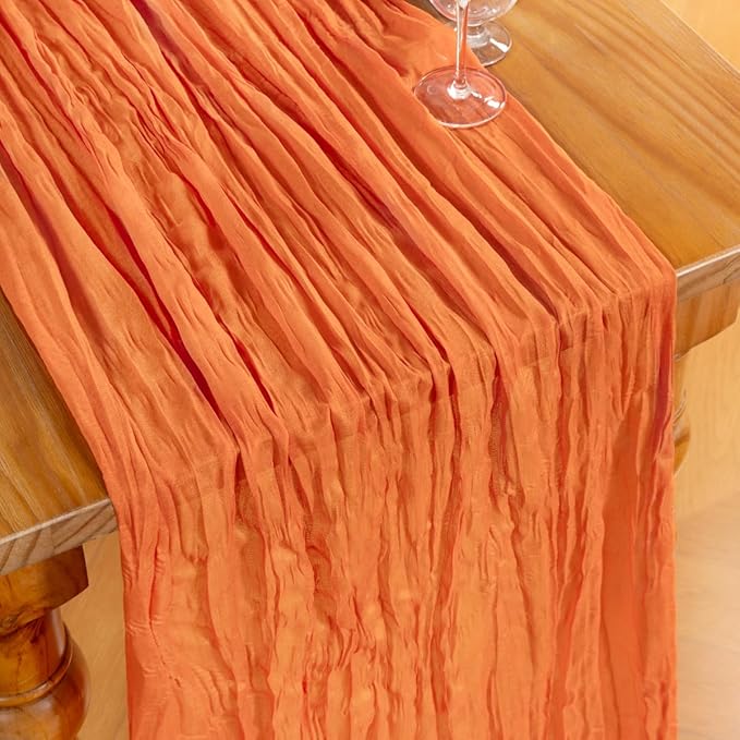 DeZerlor Orange Cheesecloth Table Runner 6 Pack Spring Easter Table Runners Boho Gauze 120 Inches Cheese Cloth Table Decor for Wedding Bridal Baby Shower Parties