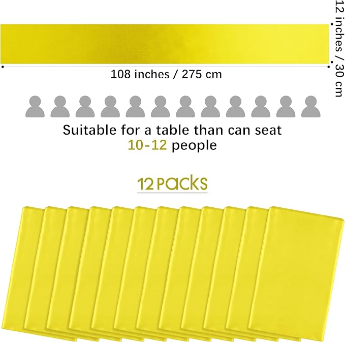 ANECO 4 Pack Satin Table Runner 12 x 108Inch Long Bright Silk and Smooth Fabric Party Table Runner for Wedding Banquet Party Decoration- Yellow