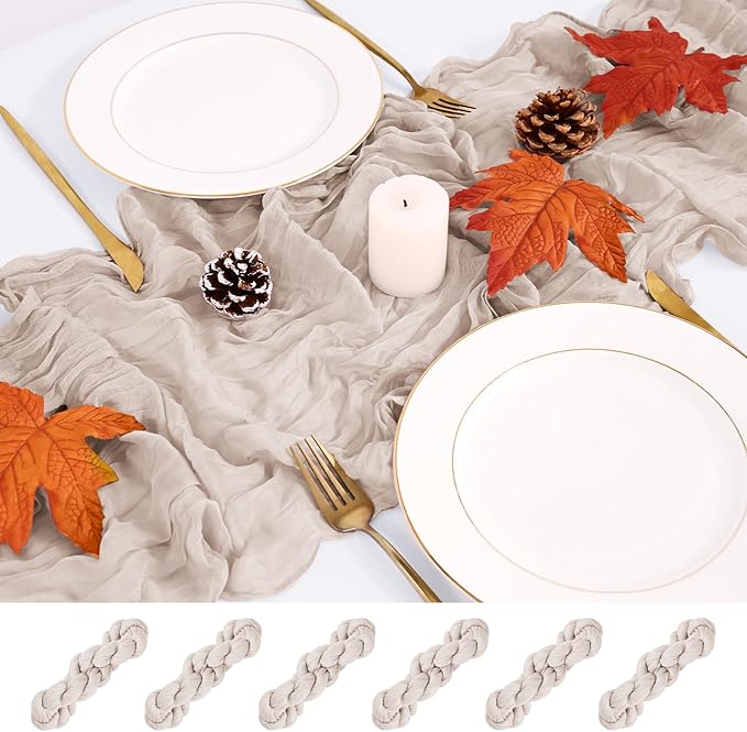 6 Pack Cheesecloth Table Runner,Brown Grey Table Runner Long Romantic Semi Sheer Rustic Boho Gauze Table Runners for Wedding Bridal Shower Birthday Party Decorations(17.7×108 Inch)