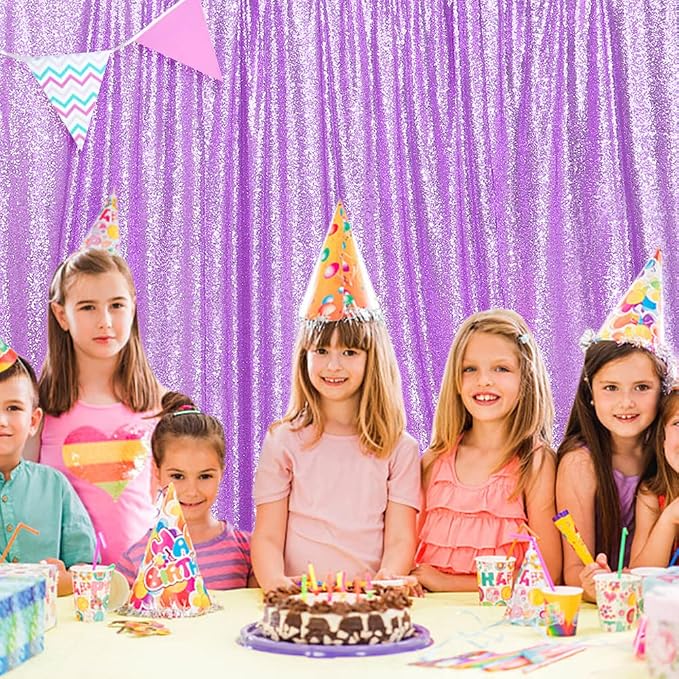 SquarePie 4x7ft Lavender Sequin Backdrop for Photography, Satin-Backed Real Sequin Curtain, Enhanced Coverage Shimmering Background with 4" Rod Pocket for Wedding, Birthday, Party Decor, 1 Panel