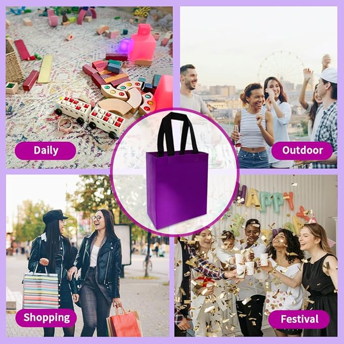 huichuan 12 Pack Purple Gift Bags with Handles, Reusable Small Gift Bag for Women Kids, Eco-Friendly Non-Woven Party Favor Goodie Bags Bulk for Valentine's Day, Birthday, Wedding, Baby Shower Treats