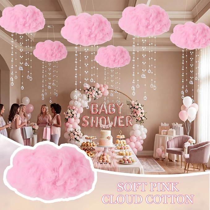Marsui Artificial Cloud Props LED Hanging Cloud String Light Fake Imitation 3D Cotton Classroom School Decor Raindrop for Room Ceiling Baby Shower Party Wedding Nursery Wall DIY Decor (Pink,6 Pcs)