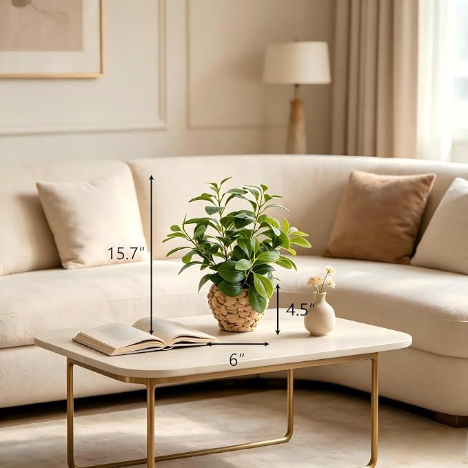 AlphaAcc 15.7" Artificial Fig Leaf Plant in Water Hyacinth Basket - Faux Ficus Greenery for Desk, Office & Boho Decor