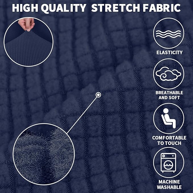 JIVINER Super Stretch Chair Slipcovers with Arms 1-Piece Jacquard Small Checks Living Room Armchair Covers Soft Anti Slip Sofa Couch Furniture Protector for Kids Pets (Navy Blue, Chair)