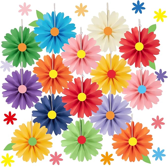 SUNBEAUTY 15PCS Cinco de Mayo Decorations Fiesta Paper Fans Party Decorations Paper Flowers for Wall Reusable Mexican Paper Flowers Hanging Paper Floral for Girls Women Birthday