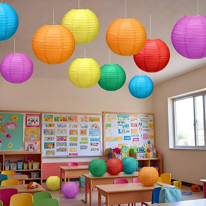 Retisee 12 Pcs 10 Inch Hanging Paper Lanterns Party Decorations Colorful Rainbow Classroom Decor for Birthday Back to School Party Decoration for Classrooms Wedding Birthday Ceilings