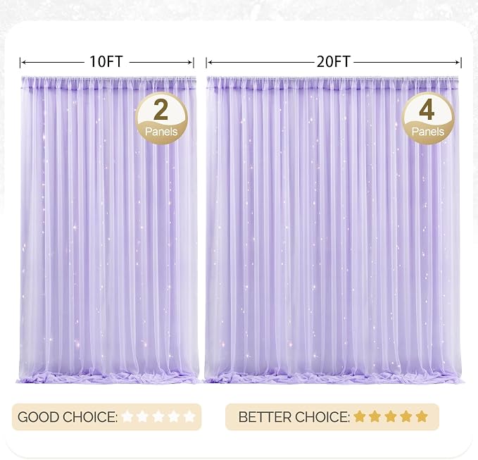 30x10ft Purple Tulle Backdrop Curtain with Lights String for Parites, Sheer Photo Backdrop Curtains with Lights for Wedding Backdrop Ceremony Reception Bridal Shower Baby Shower Birthday Party