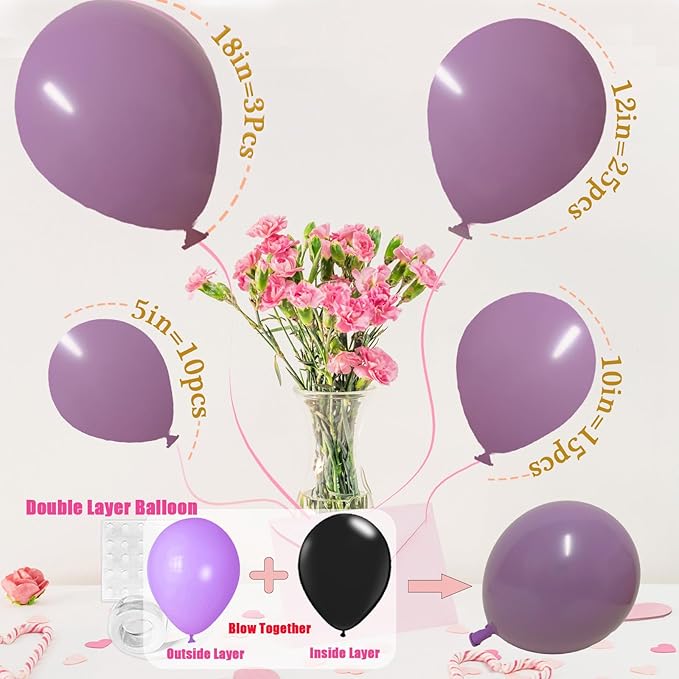 Lavender Balloons Different Sizes, 18 12 10 5 Inch Double Stuffed Macaron Purple Balloons, Matte Purple Balloon Arch for Boho Party,Baby Shower,Birthday,Weddings,Christening,Graduation(Mist Lavender)
