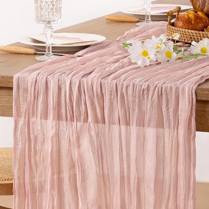 MLMC 6 Pack Pink Table Runner Dusty Pink Cheesecloth Table Runner 10ft Rustic Gauze Cheese Cloth Centerpiece Decor 65x120 Inches for Wedding Bridal Baby Shower Birthday Party Decor