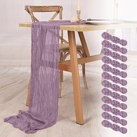 12 Pack Purple Cheesecloth Table Runner 10FT Grape Boho Gauze Cheese Cloth Table Runner Rustic Sheer Fabric Table Runners for Wedding Bridal Shower Baby Shower Party(21.5×120 Inch)