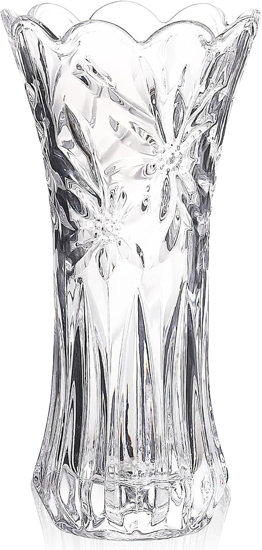JASVIC 12 Inch Crystal Vases for Flowers, Tall Glass Flower Vase for Bouquet, Elegant Modern Large Vase, Orchid Textured Design Decorative Vase for Living Room Dining Table Centerpiece, Wedding Gift