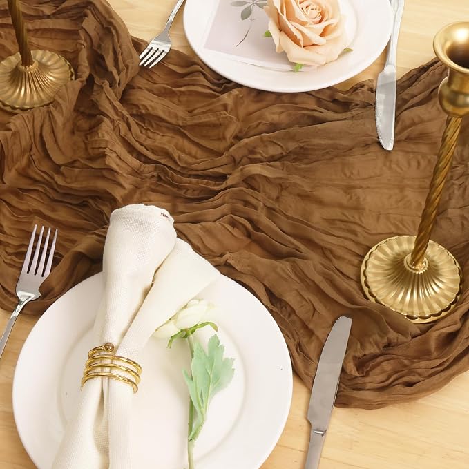 8 Pack Light Brown Cheesecloth Table Runner 120 Inch 10FT Gauze Cheese Cloth for Jungle Theme Party, Boho Decor, Retro Decoration
