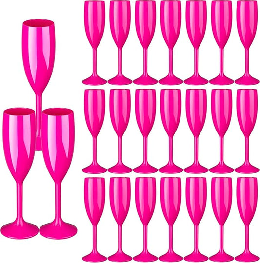 24pcs Pink Champagne Flutes,6OZ Acrylic Champagne Glasses Plastic Goblets Wine Mimosa Glasses Wedding Toasting Shatterproof Reusable Vintage Champagne Flute Drinking Cups for Bridal Christmas Party